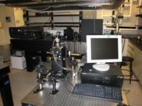 Full laser lab with view of the stopped-flow mixer, femtosecond Ti:sapphire laser, optical parametric amplifier, and streak camera